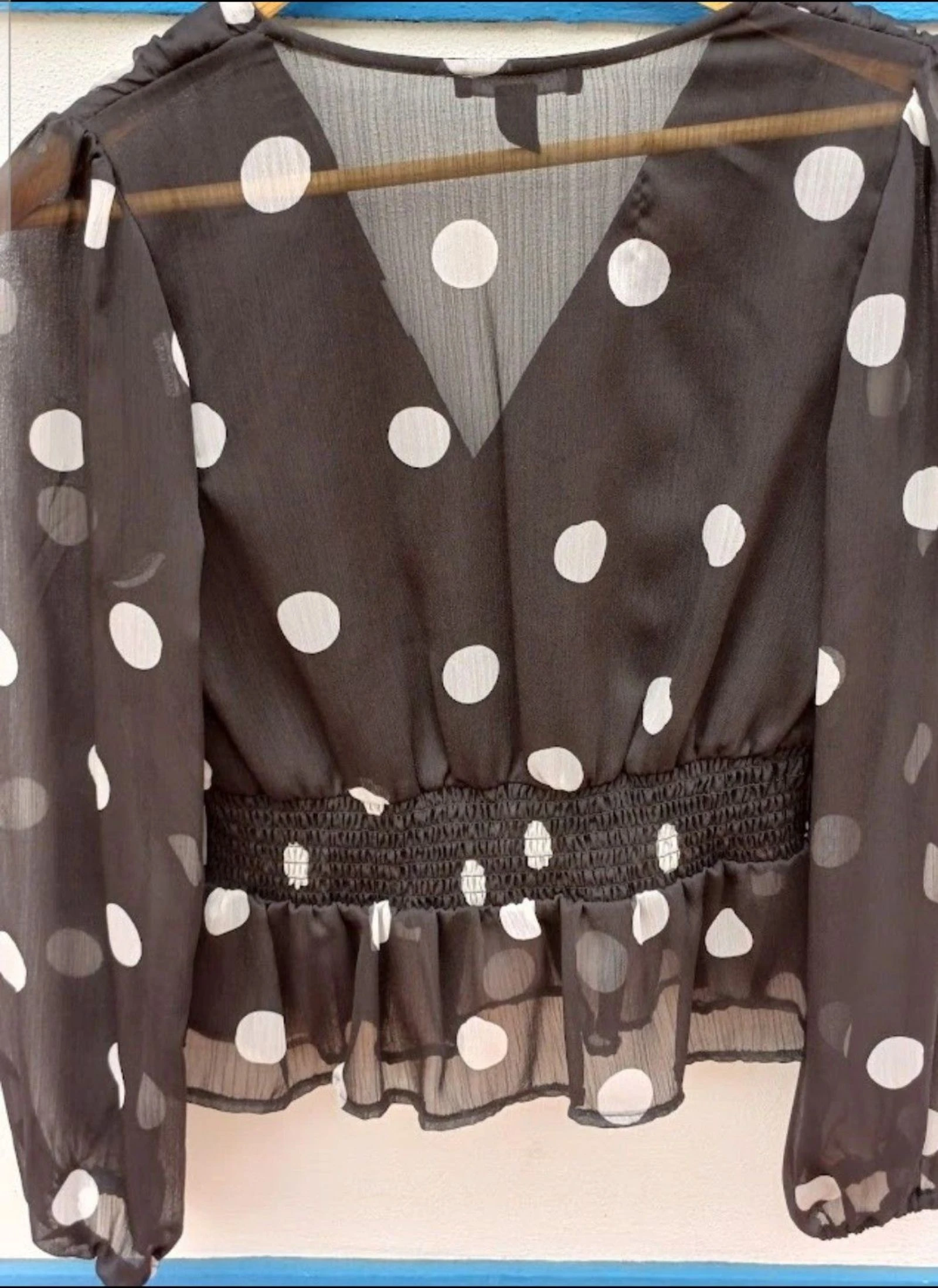 🖤Zwart semi-transparant top met grote stipjes, romantische elegante stijl, Als nieuw – photo 5